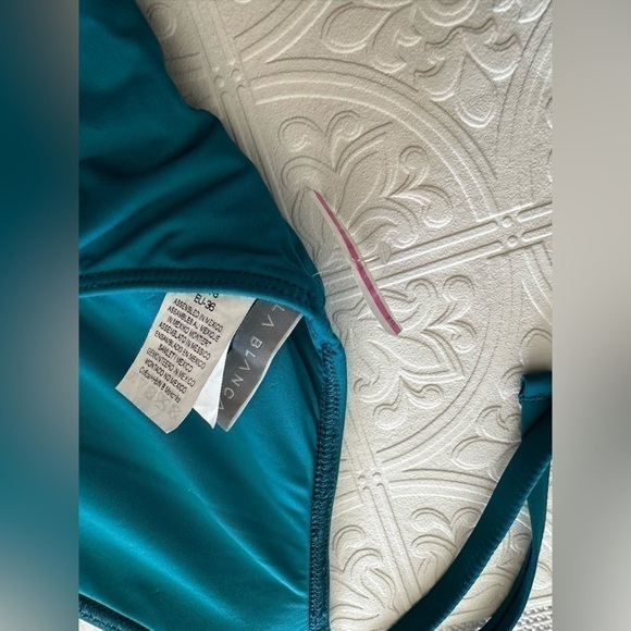 La Blanca One Piece Swimsuit Halter Twist Knot Front Mesh Inserts 4 Peacock 5025 - Picture 10 of 14